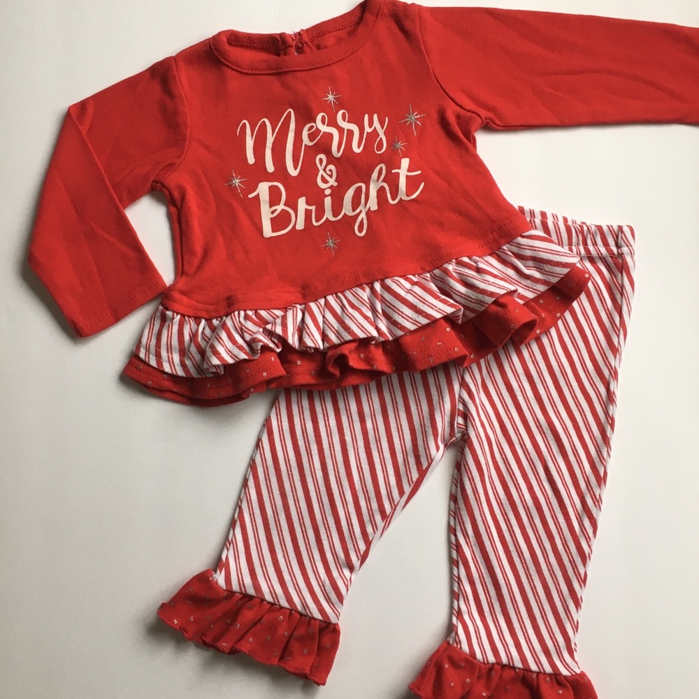 EUC 12m Christmas set with ruffles candy cane stripes